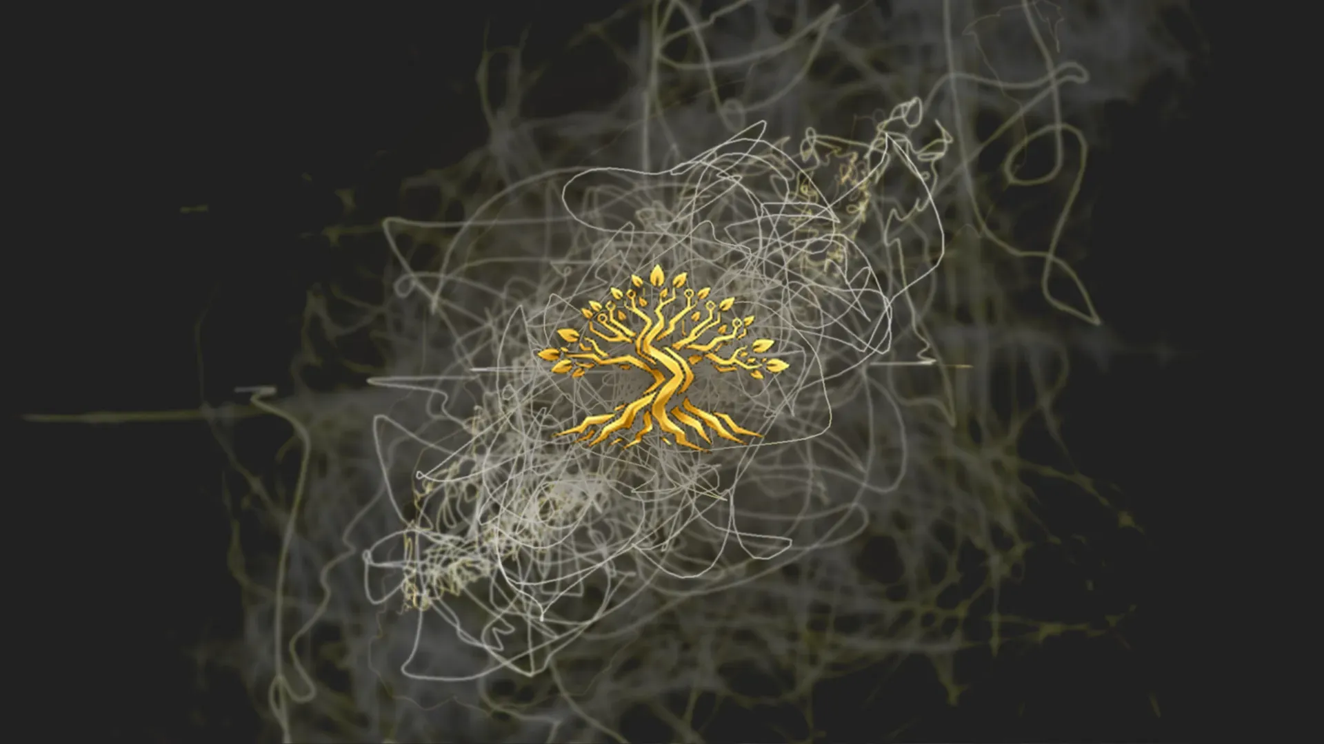 The opening screen, a gold tree logo drawn by the app’s own preset